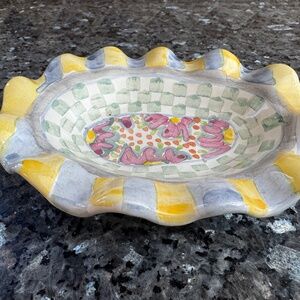 MacKenzie Childs Pottery 1983 Scalloped Myrtle Medium Oval Trinket Dish Sweet !